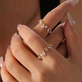 Crystal Teardrop Ball Chain Adjustable Ring