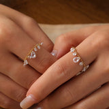 Crystal Teardrop Ball Chain Adjustable Ring